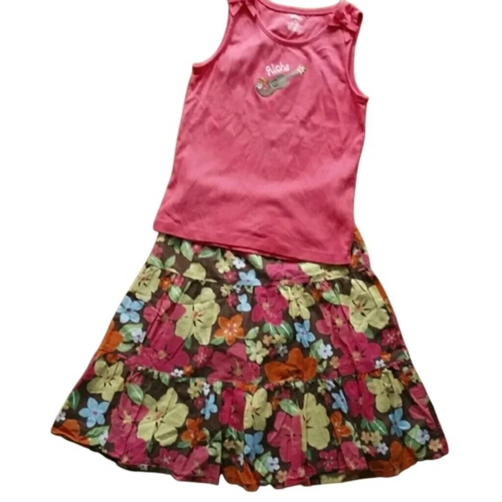 Gymboree Girls Aloha Tank Top and Floral Skirt Outfit Size 7-8‎